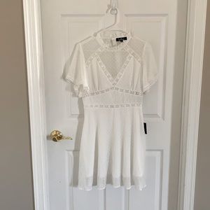 LULU’s White Dress - MED- Fairy Tale Romance White Swiss Dot Backless Mini Dress